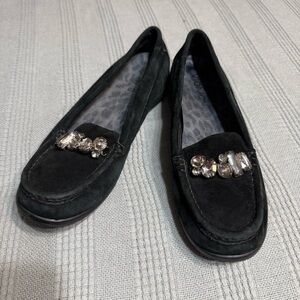 Vionic Pacific Charm Black Suede Flat Loafers 8